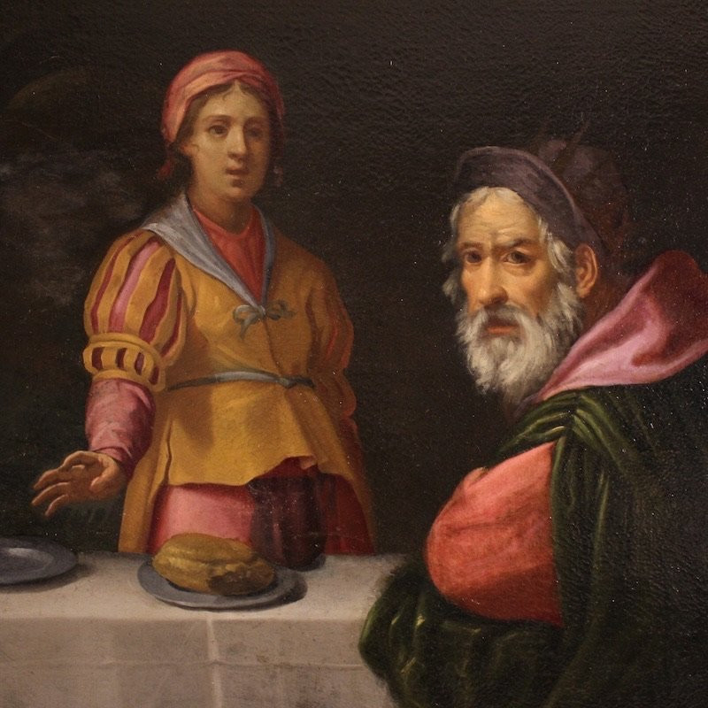 Grande dipinto italiano del XVII secolo, il banchetto di Erode con Salomè e la testa del Battis-photo-8