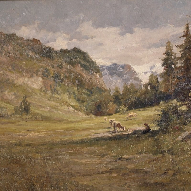 Dipinto italiano paesaggio firmato Giuseppe Gheduzzi del XX secolo-photo-3
