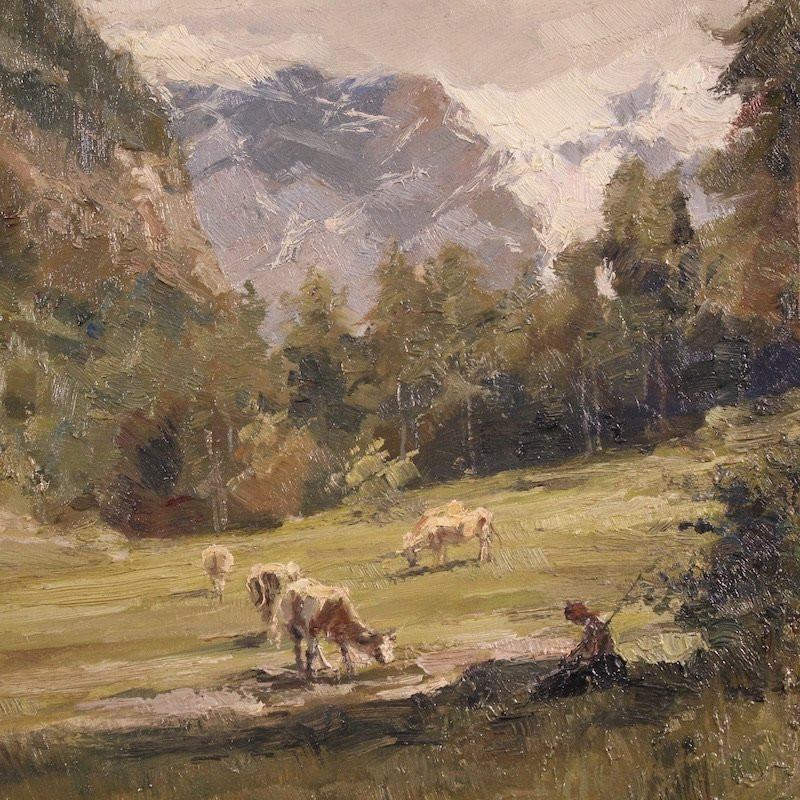 Dipinto italiano paesaggio firmato Giuseppe Gheduzzi del XX secolo-photo-2