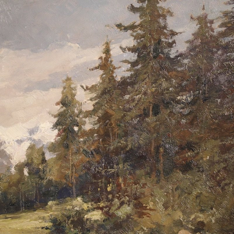 Dipinto italiano paesaggio firmato Giuseppe Gheduzzi del XX secolo-photo-5
