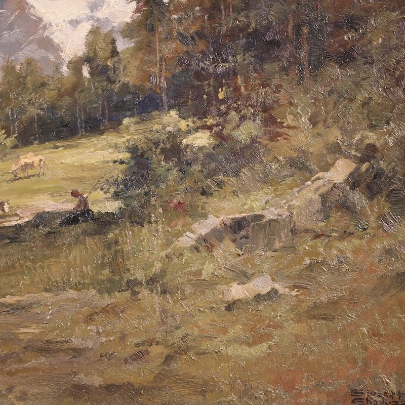 Dipinto italiano paesaggio firmato Giuseppe Gheduzzi del XX secolo-photo-6