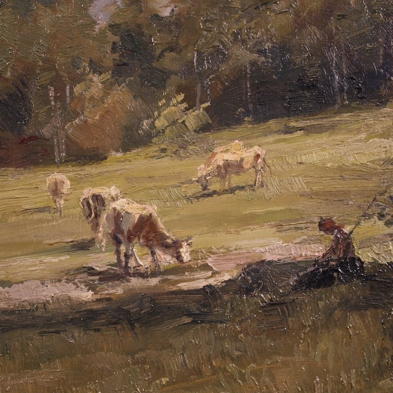 Dipinto italiano paesaggio firmato Giuseppe Gheduzzi del XX secolo-photo-7