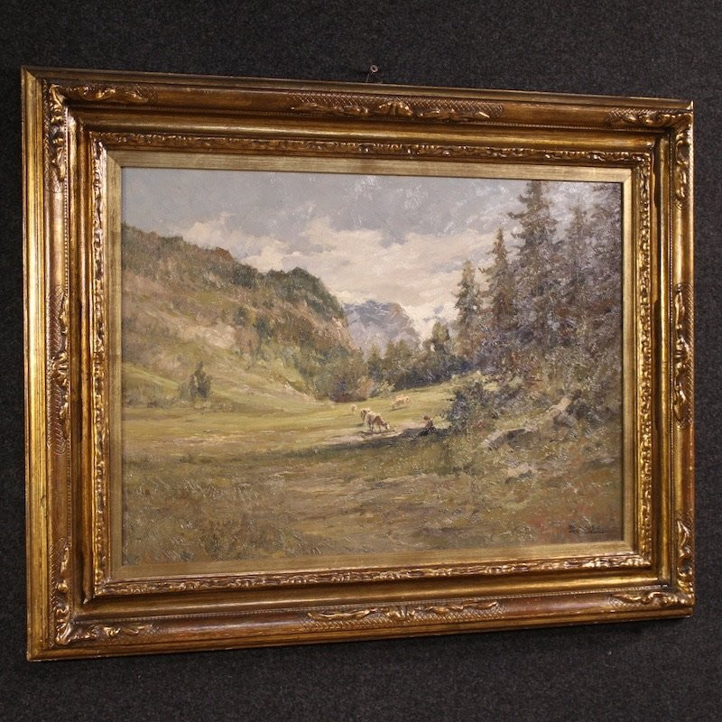 Dipinto italiano paesaggio firmato Giuseppe Gheduzzi del XX secolo-photo-8