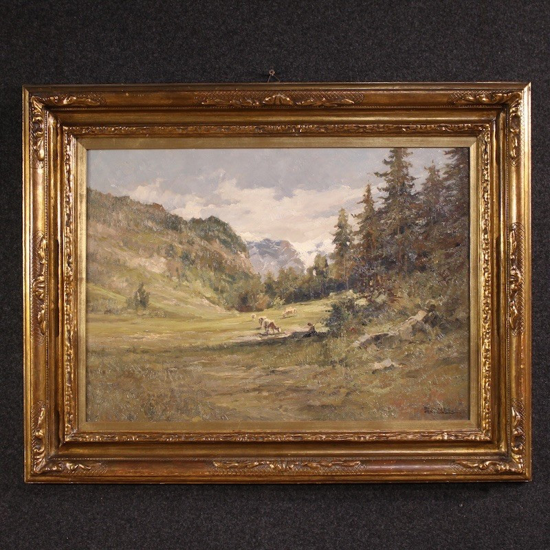Dipinto italiano paesaggio firmato Giuseppe Gheduzzi del XX secolo