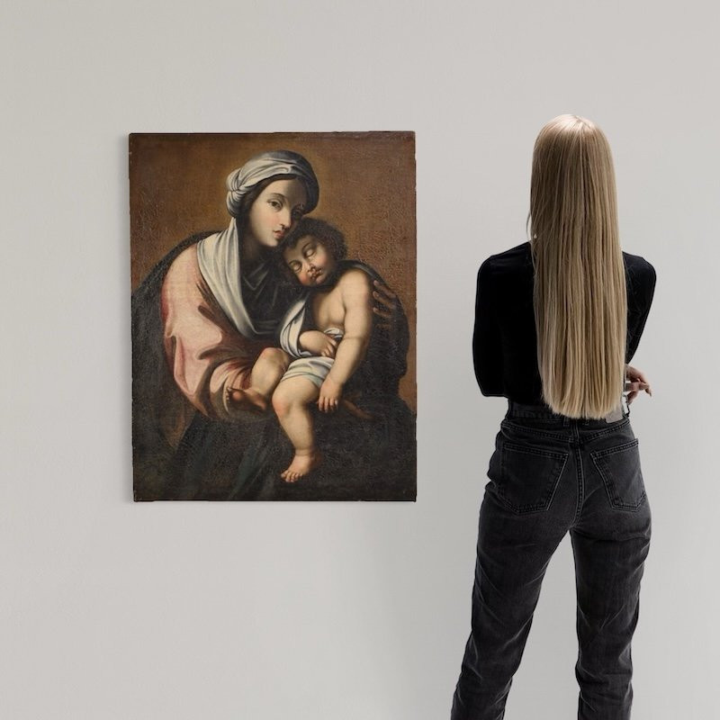 Antico dipinto italiano Madonna con Bambino del XVIII secolo-photo-3
