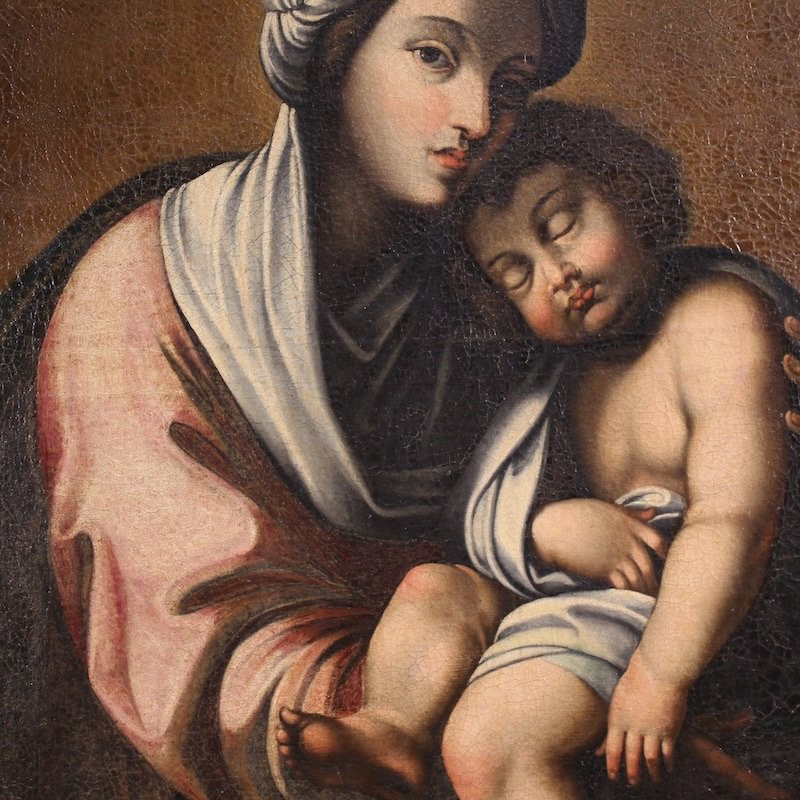Antico dipinto italiano Madonna con Bambino del XVIII secolo-photo-8