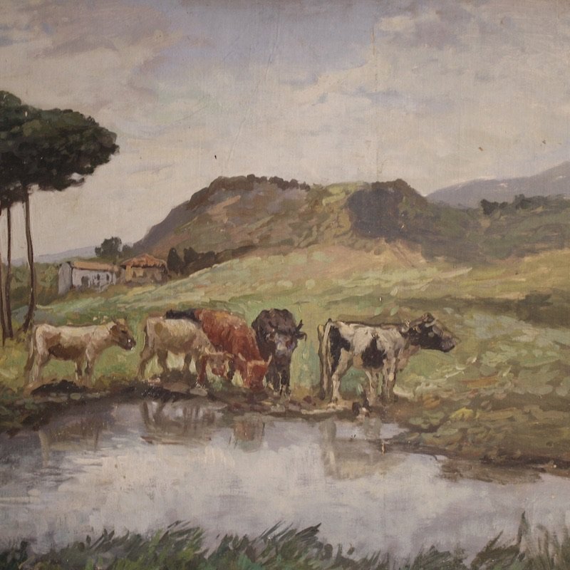 Dipinto paesaggio bucolico firmato Giron del XX secolo-photo-3