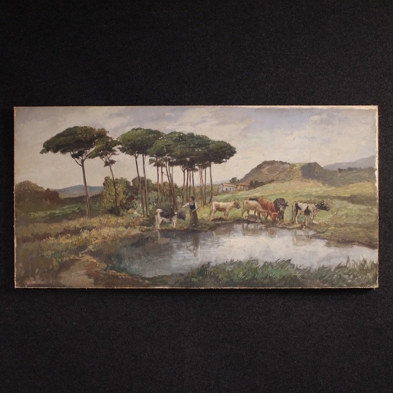 Dipinto paesaggio bucolico firmato Giron del XX secolo