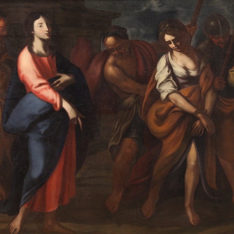 Grande quadro italiano del XVII secolo, Cristo e l’adultera-photo-2