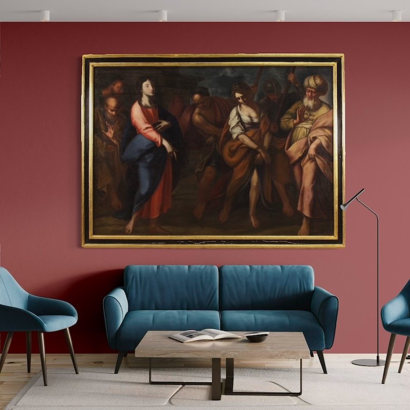Grande quadro italiano del XVII secolo, Cristo e l’adultera-photo-1