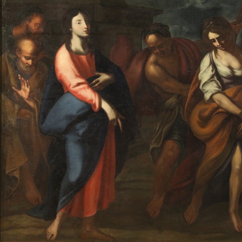 Grande quadro italiano del XVII secolo, Cristo e l’adultera-photo-2