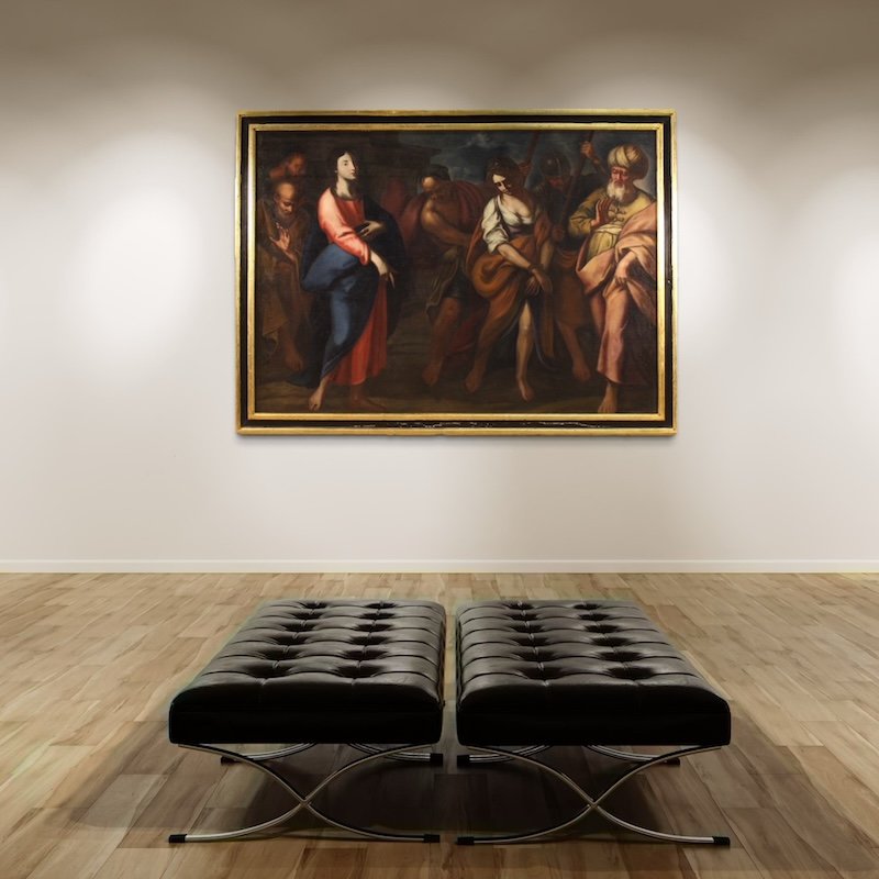 Grande quadro italiano del XVII secolo, Cristo e l’adultera-photo-3