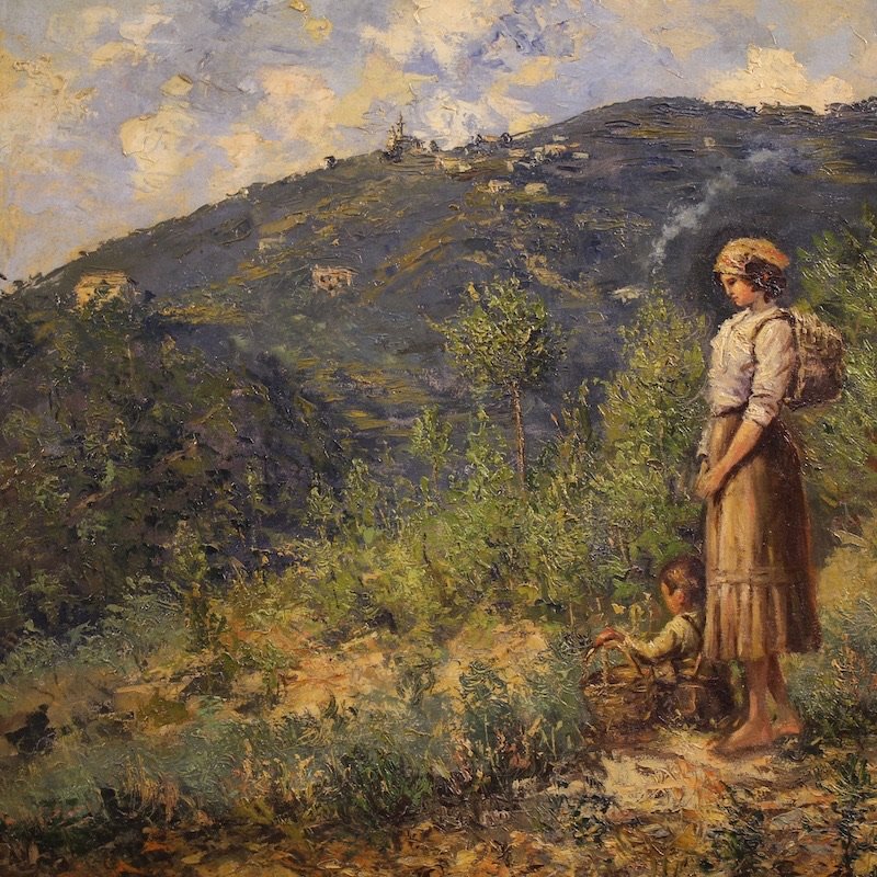 Dipinto italiano paesaggio con figura firmato e datato 1914-photo-4