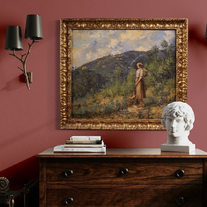 Dipinto italiano paesaggio con figura firmato e datato 1914-photo-1