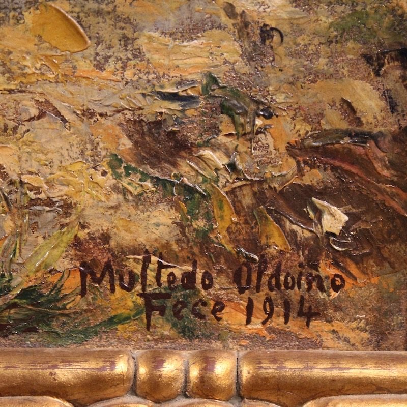 Dipinto italiano paesaggio con figura firmato e datato 1914-photo-2