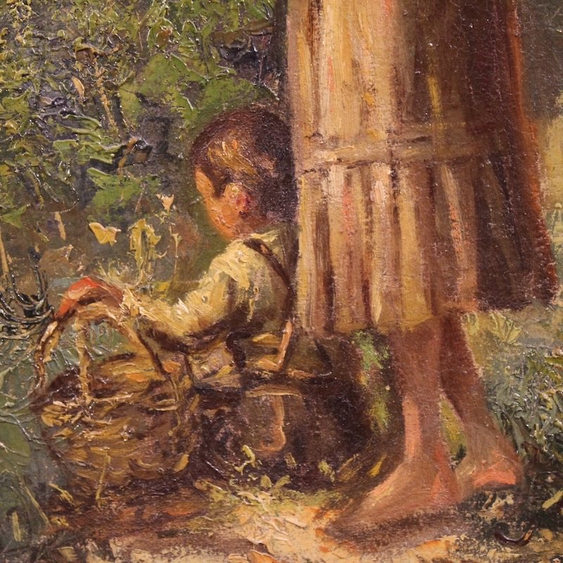 Dipinto italiano paesaggio con figura firmato e datato 1914-photo-4