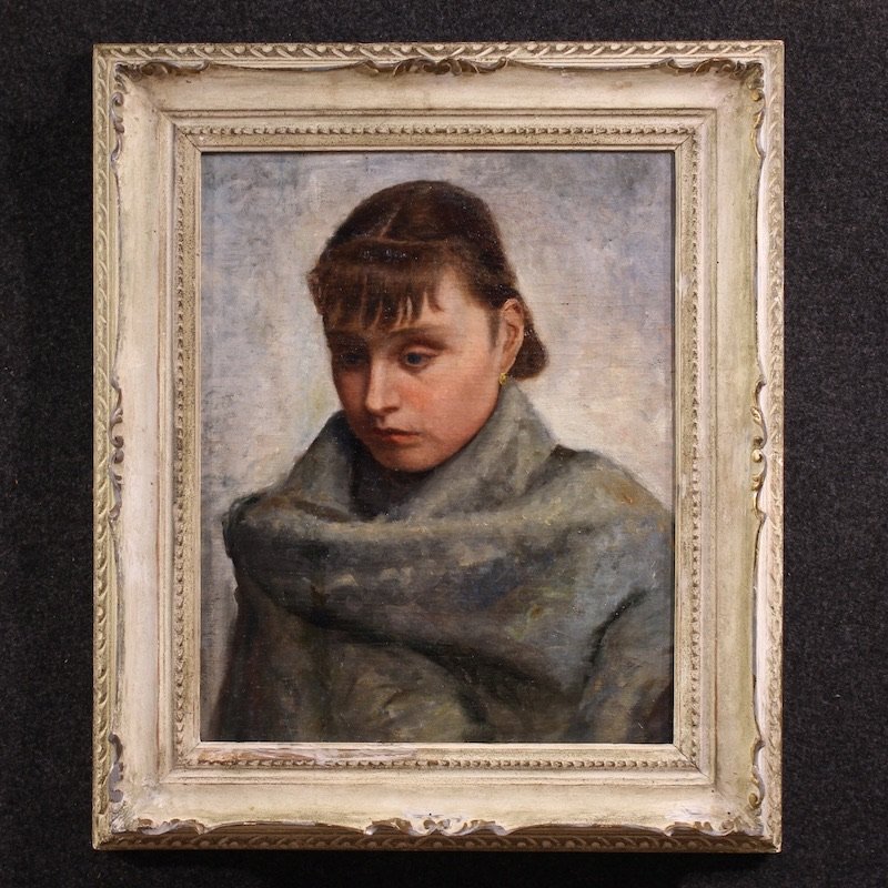 Dipinto italiano ritratto di donna in stile Impressionista