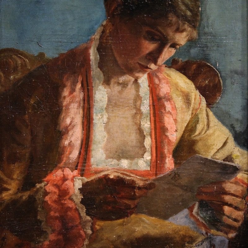 Dipinto francese ritratto di donna con lettera datato 1979-photo-4