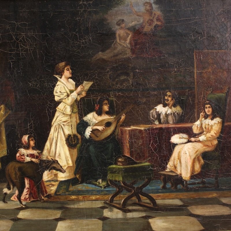 Dipinto italiano scena d'interno firmato F. Bonati 1913-photo-3