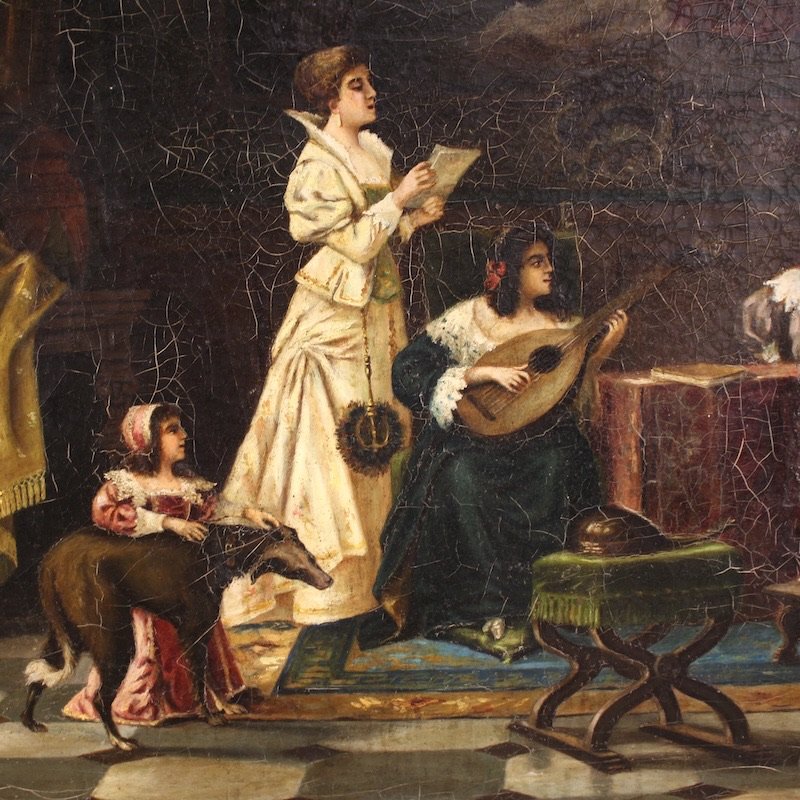 Dipinto italiano scena d'interno firmato F. Bonati 1913-photo-2