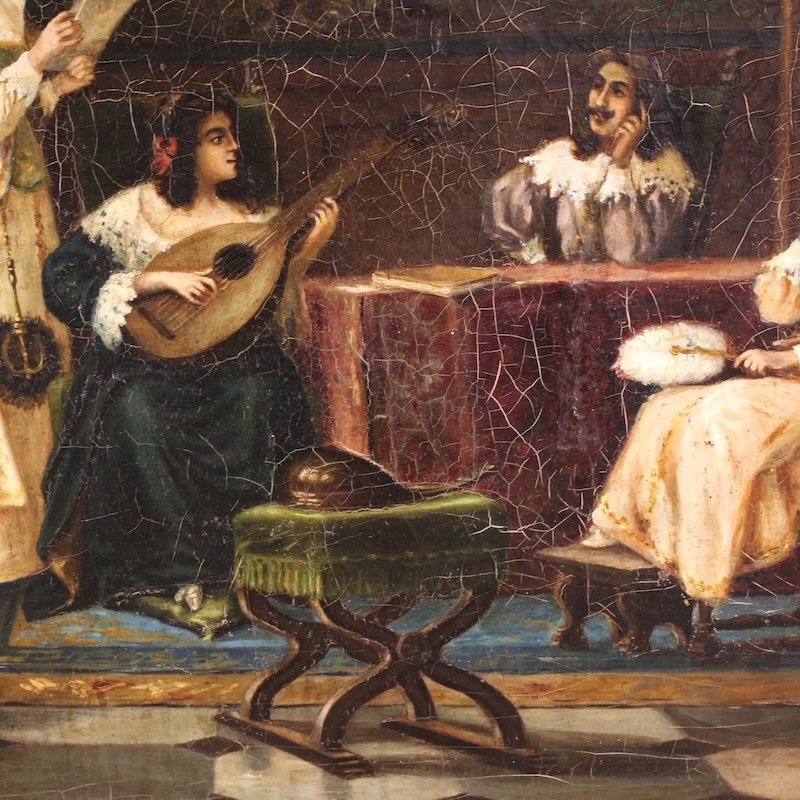 Dipinto italiano scena d'interno firmato F. Bonati 1913-photo-4
