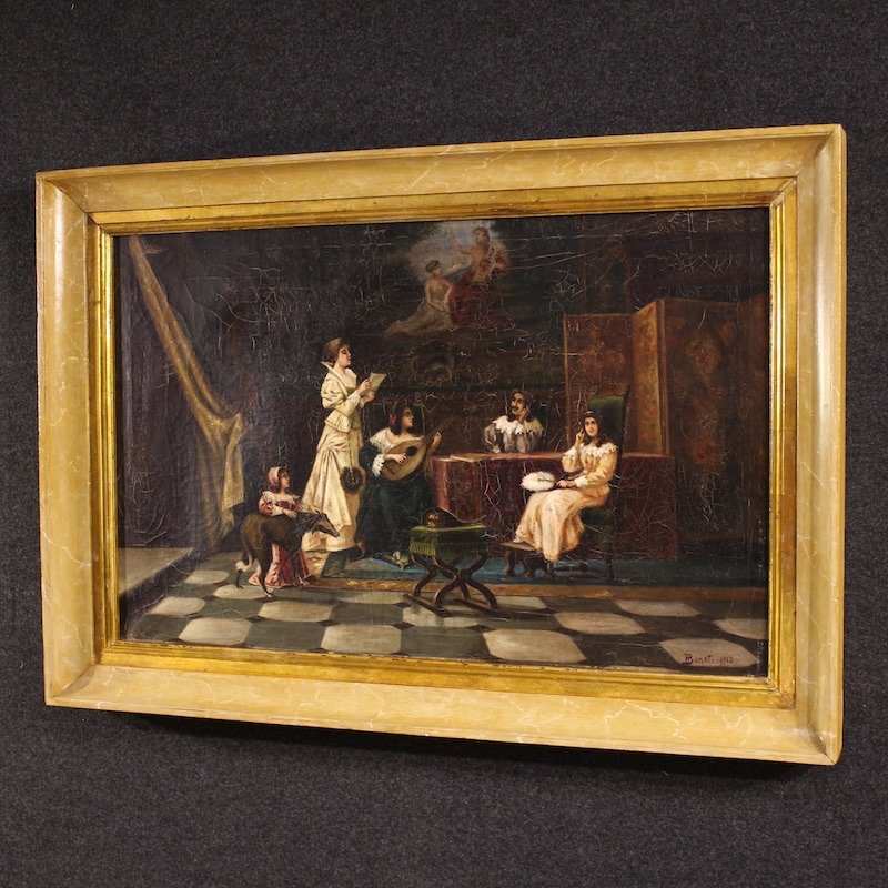 Dipinto italiano scena d'interno firmato F. Bonati 1913-photo-8