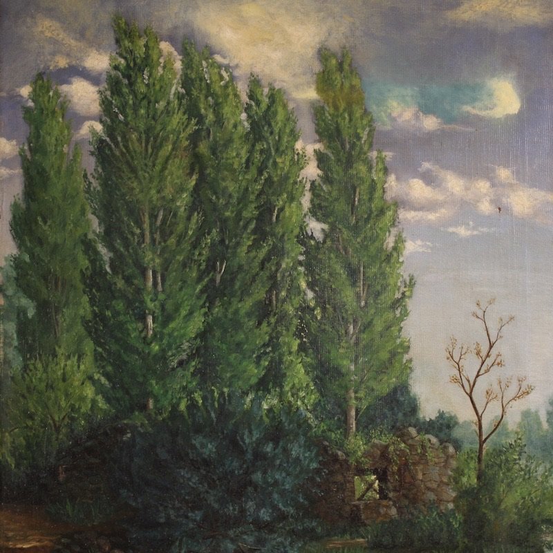 Dipinto spagnolo paesaggio firmato C. Coll 1883-photo-1