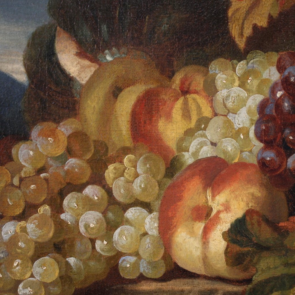 Antico dipinto italiano del XVII secolo, natura morta con frutta-photo-3