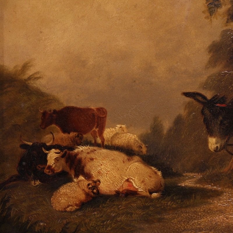 Antico dipinto inglese scena campestre datato 1866-photo-1