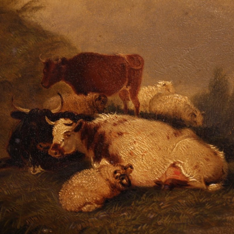 Antico dipinto inglese scena campestre datato 1866-photo-6