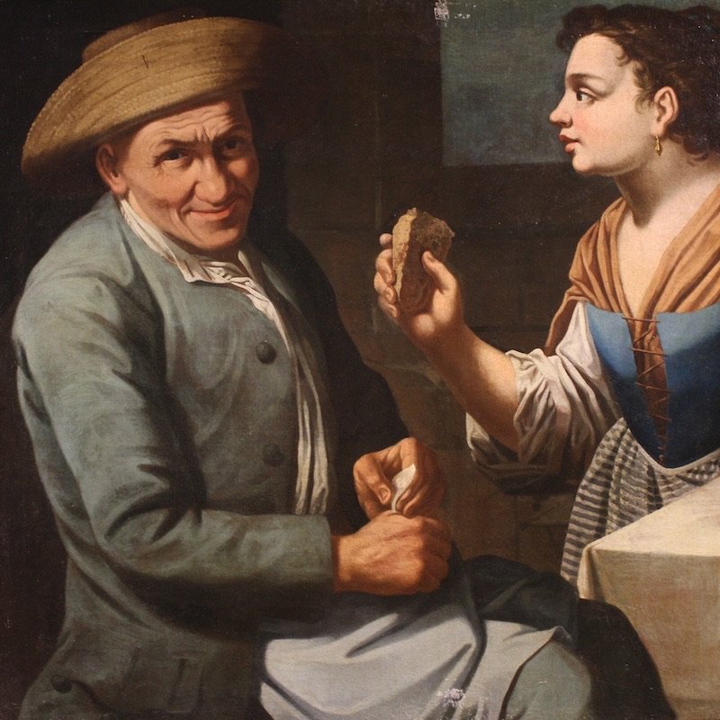 Antico quadro lombardo del XVII secolo, scena d’interno-photo-4