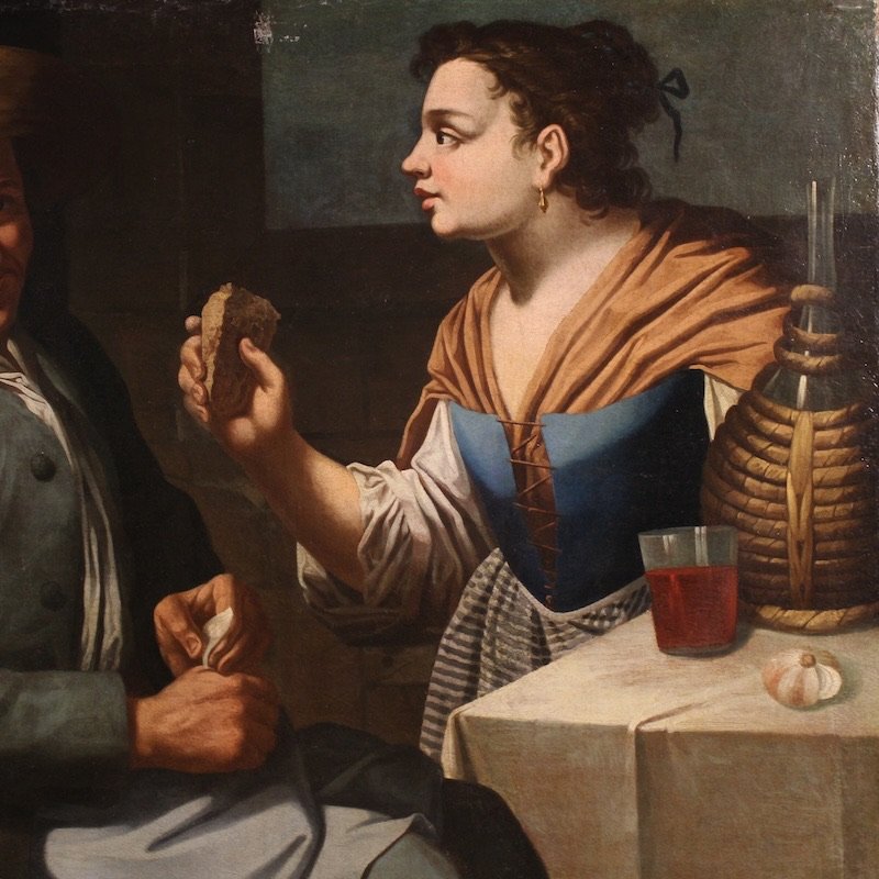 Antico quadro lombardo del XVII secolo, scena d’interno-photo-1