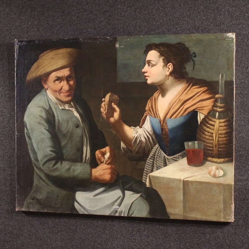 Antico quadro lombardo del XVII secolo, scena d’interno-photo-7