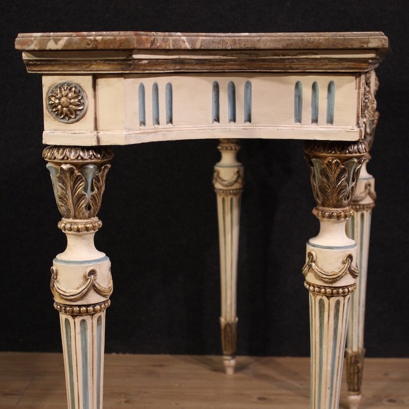 Console italiana laccata in stile Luigi XVI con piano in marmo-photo-2