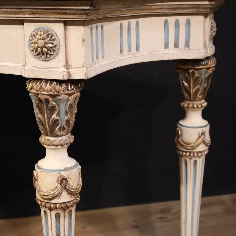 Console italiana laccata in stile Luigi XVI con piano in marmo-photo-4