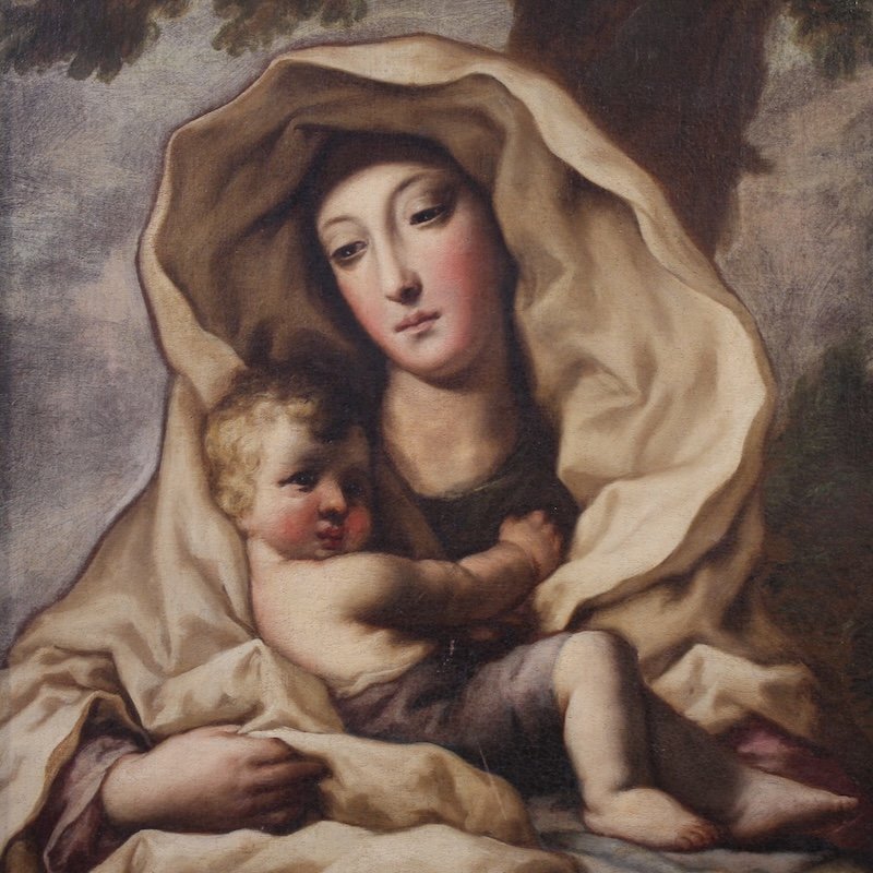 Antico dipinto italiano del XVII secolo, Madonna col bambino-photo-2
