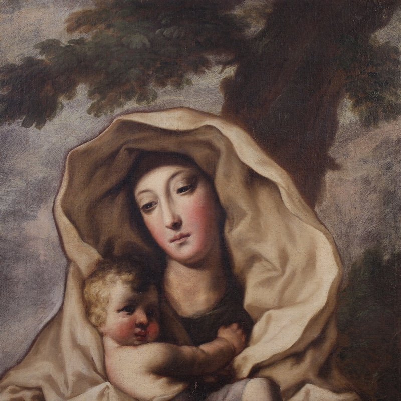 Antico dipinto italiano del XVII secolo, Madonna col bambino-photo-4