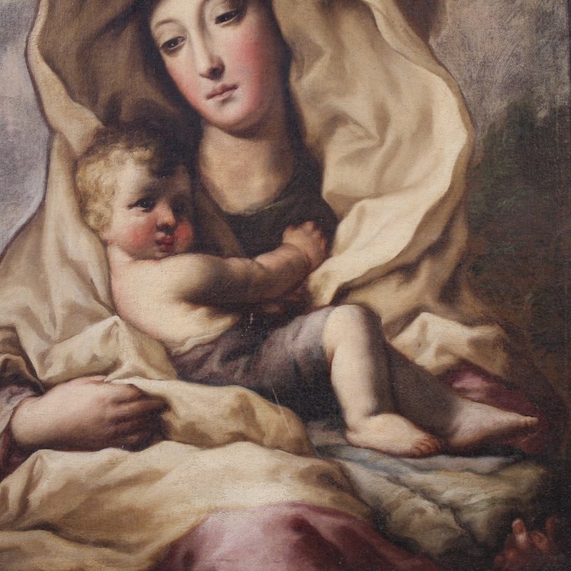 Antico dipinto italiano del XVII secolo, Madonna col bambino-photo-1