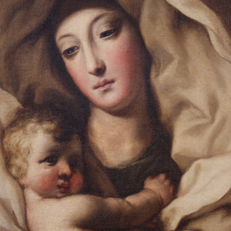 Antico dipinto italiano del XVII secolo, Madonna col bambino-photo-7