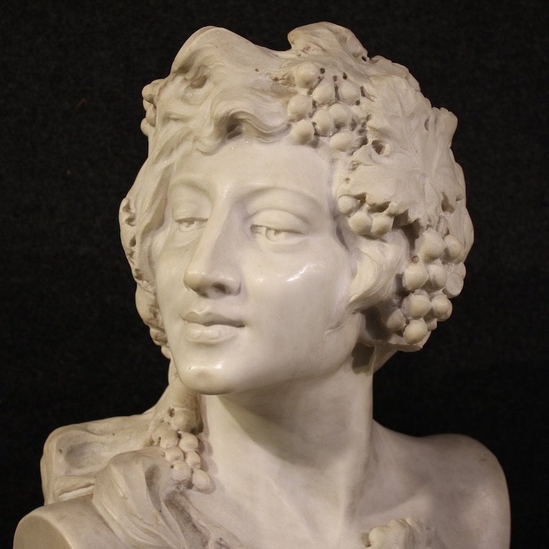 Coppia di sculture in marmo bianco del XIX secolo, Satiro e Baccante-photo-3