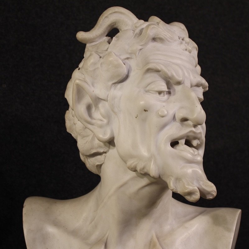 Coppia di sculture in marmo bianco del XIX secolo, Satiro e Baccante-photo-4
