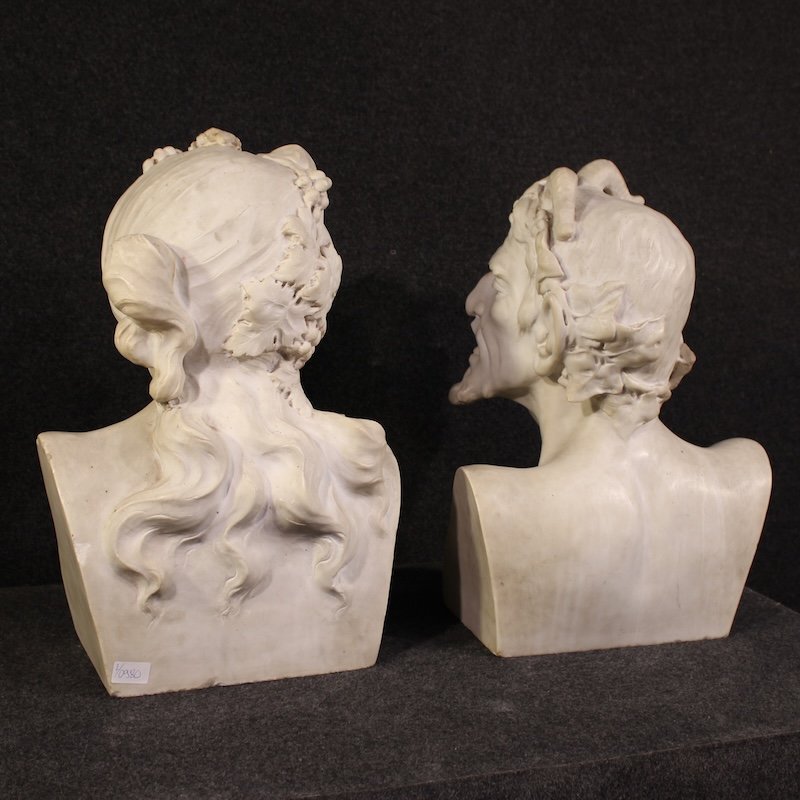 Coppia di sculture in marmo bianco del XIX secolo, Satiro e Baccante-photo-2