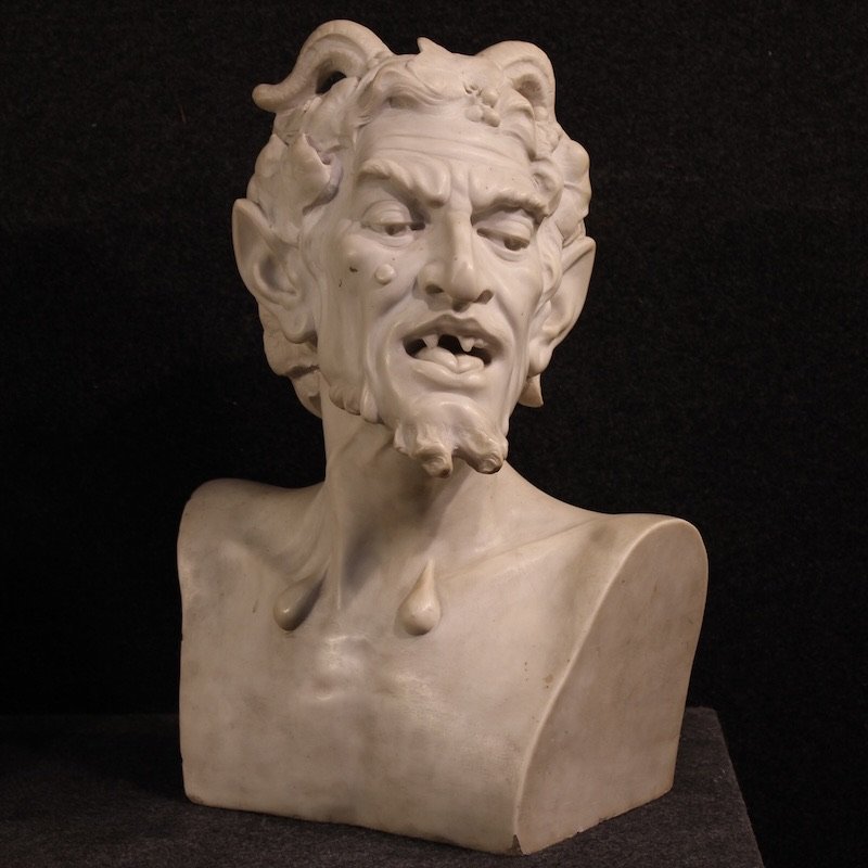 Coppia di sculture in marmo bianco del XIX secolo, Satiro e Baccante-photo-4