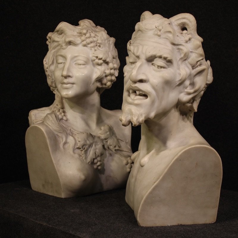 Coppia di sculture in marmo bianco del XIX secolo, Satiro e Baccante-photo-8