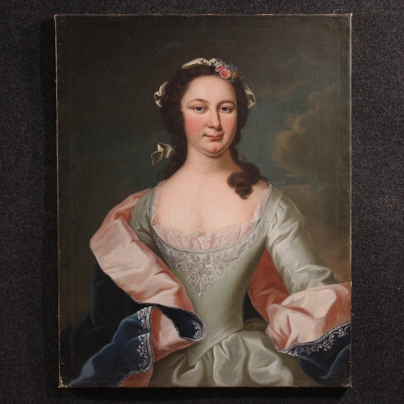Antico dipinto ritratto di nobildonna del XIX secolo-photo-2