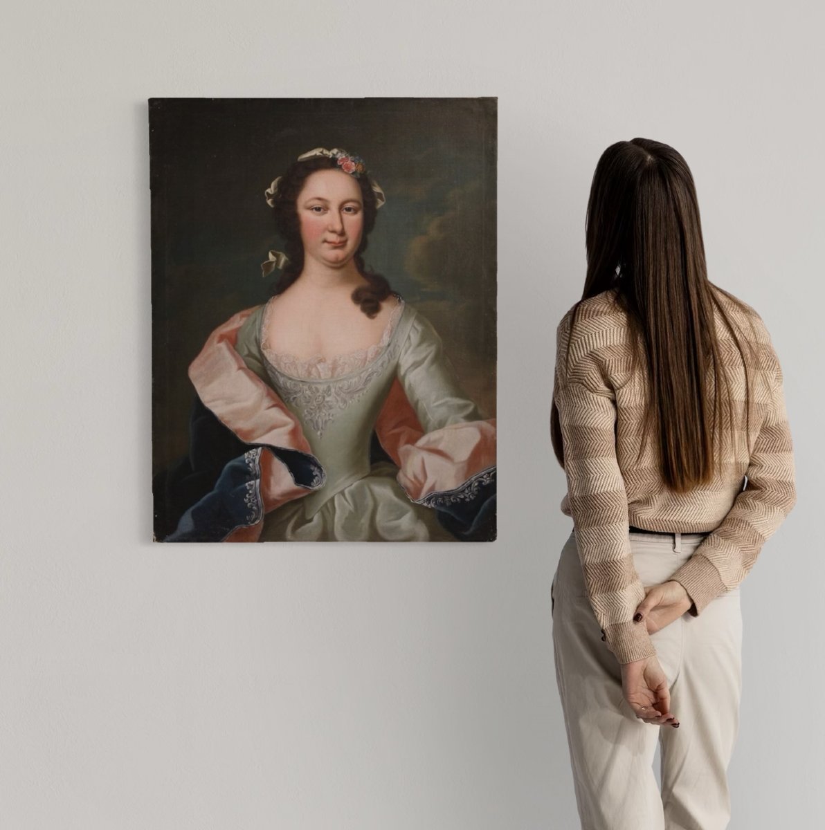 Antico dipinto ritratto di nobildonna del XIX secolo-photo-4