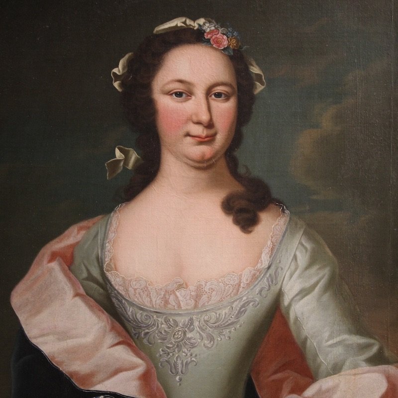 Antico dipinto ritratto di nobildonna del XIX secolo