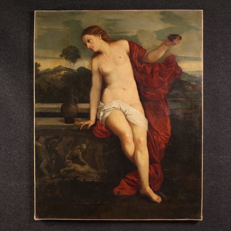 Antico dipinto italiano Amor Sacro del XIX secolo-photo-2
