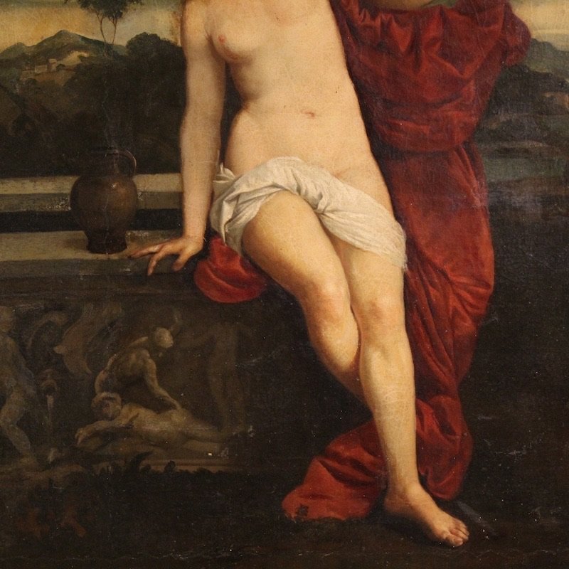 Antico dipinto italiano Amor Sacro del XIX secolo-photo-4