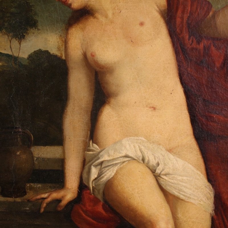 Antico dipinto italiano Amor Sacro del XIX secolo-photo-3
